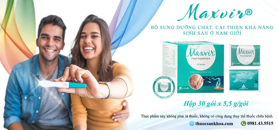 Maxvir có nguồn gốc từ Bồ Đào Nha, hộp 30 gói, mỗi gói 5,5g, hỗ trợ sinh sản nam giới