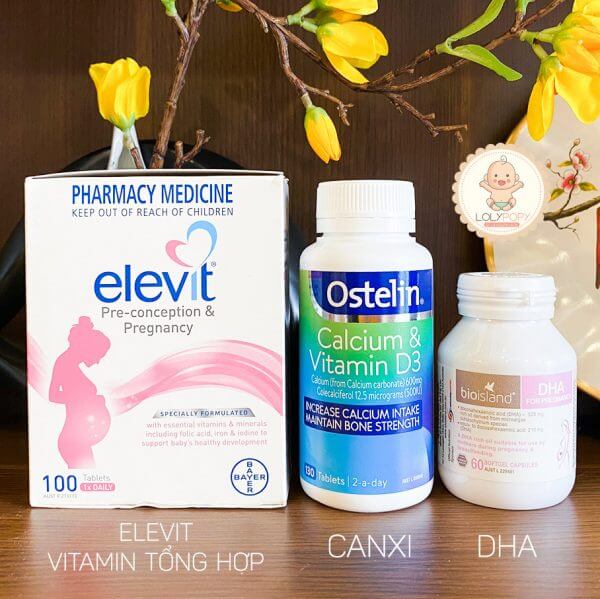Combo 3 sản phẩm: Elevit + Bioisland DHA + Ostelin Calcium & Vitamin D3 cho mẹ bầu