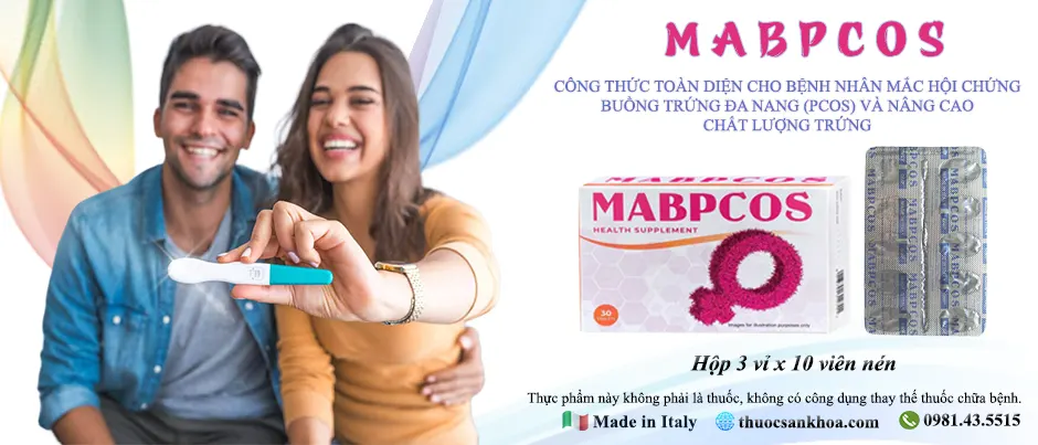 Mabpcos có nguồn gốc Italy, sản xuất bởi Gricar Chemical, đóng gói dạng hộp 30 viên gồm 3 vỉ x 10 viên nén, hỗ trợ mang thai cho bệnh nhân buồng trứng đa nang (pcos), giúp ổn định chu kỳ kinh nguyệt và nâng cao chất lượng trứng noãn.