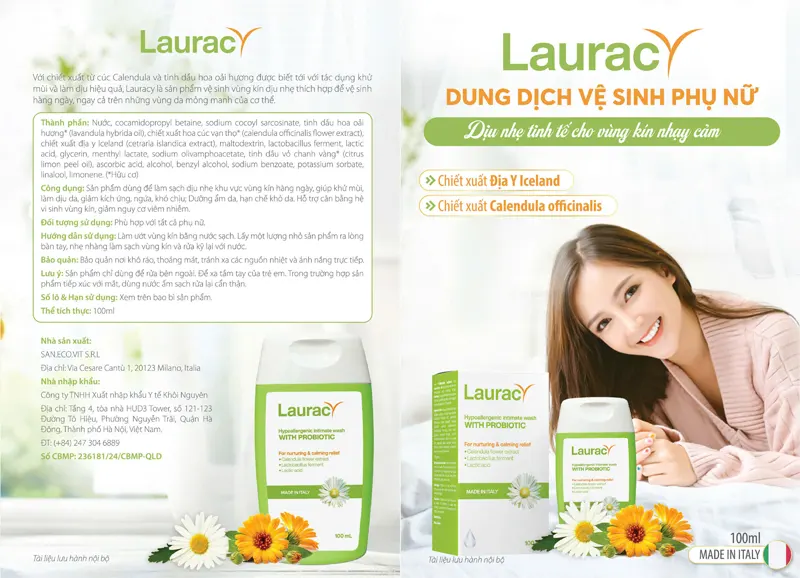 Dung dịch vệ sinh phụ nữ LAURACY nhập khẩu từ Italia, chai 100ml